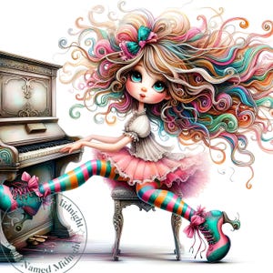 Imágenes prediseñadas de una pianista extravagante, 12 archivos JPG de alta calidad, conjunto 1, imágenes prediseñadas de acuarela de una pianista extravagante, descarga digital, imprimible