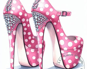 Tacchi alti rosa Clipart 11 JPG Bundle Tacchi alti rosa Clip Art Immagini di scarpe da donna Sposa Damigella d'onore Strass scaricabili
