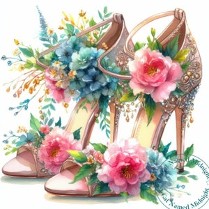 10 Watercolor High Heels Clipart Bundle Floral High Heels Clip Art Womens Shoe JPG Images Prom Quinceanera Downloadable Printable