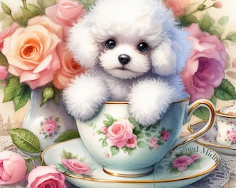 Teacup Puppy Clipart 9 Poodles in a Tea Cup Clip Art Bundle Tea Cup Puppy Clip Art Shabby Chic Vintage Clip Art Watercolor Images