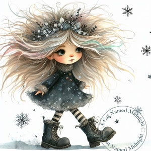 Quirky Girl Snowflake Princess Clipart 10 Whimsical Watercolor Clip Art Christmas Images Nursery Art Bundle Digital Download Printable Wall