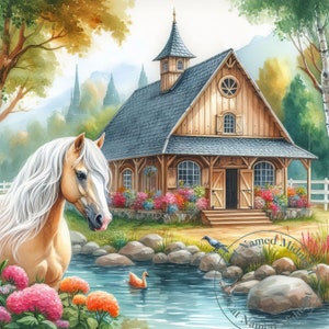 15 Watercolor Horse and Barn Clipart Bundle Vintage Clip Art Rustic Images Farm Downloadable Printable Wall Art Junk Journal Scrapbook