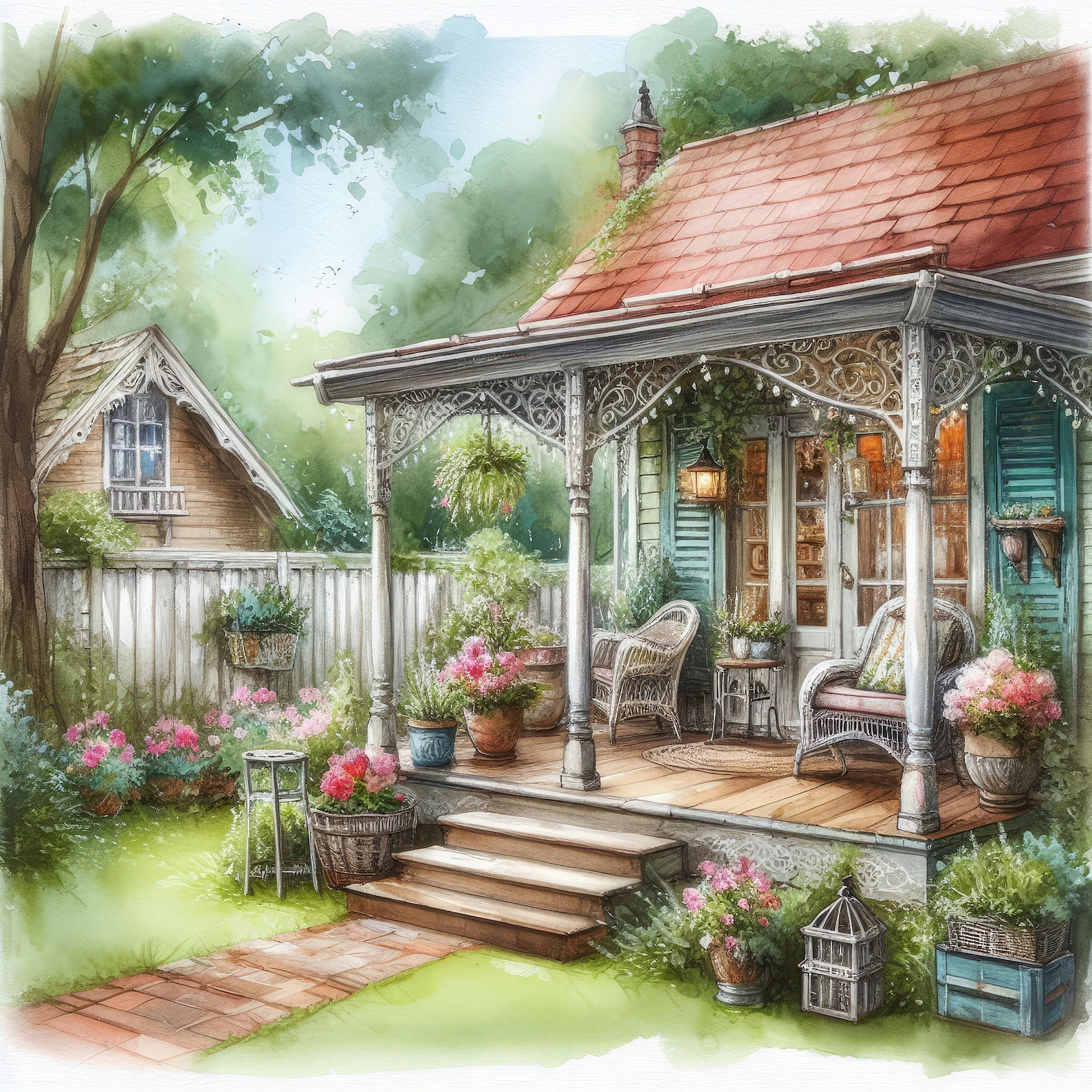 Watercolor Porch Clipart Vintage Shabby Chic Back Porch Clip Art ...