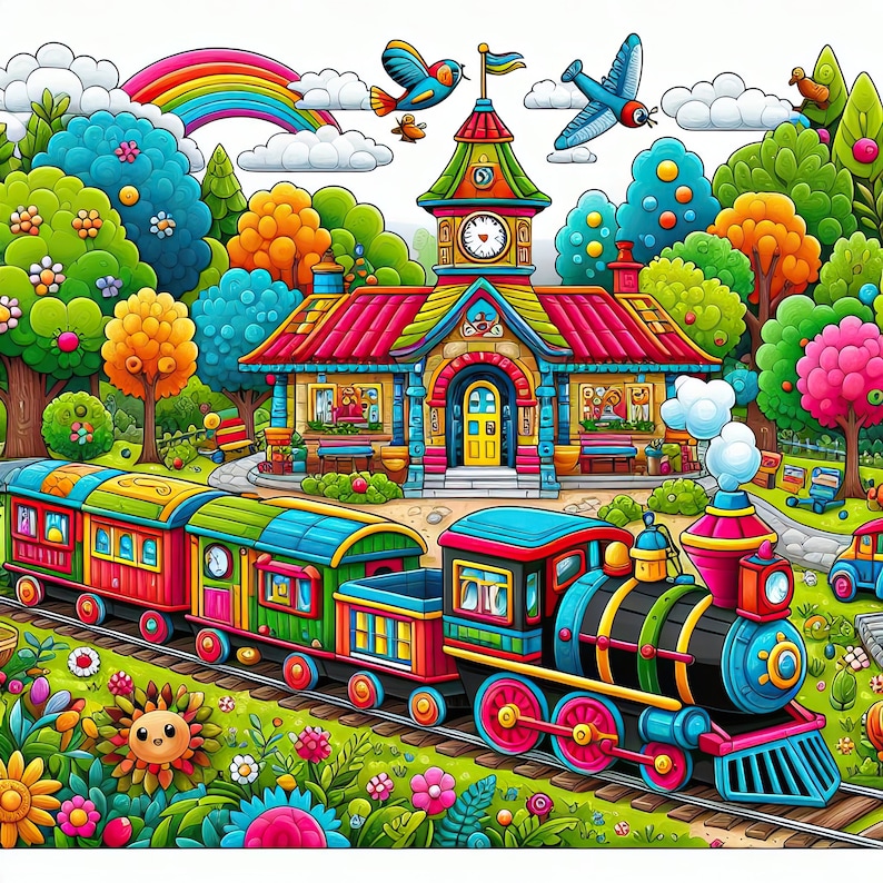 Nursery Watercolor Clipart for Children Toy Train Clip Art Colorful Kid ...