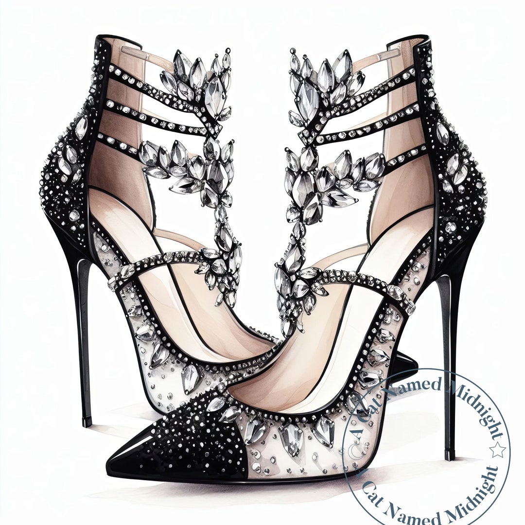 白いラインストーンが付いた黒いハイヒールのクリップアート 14 JPG 画像 - Etsy 日本, image size:1080x1080