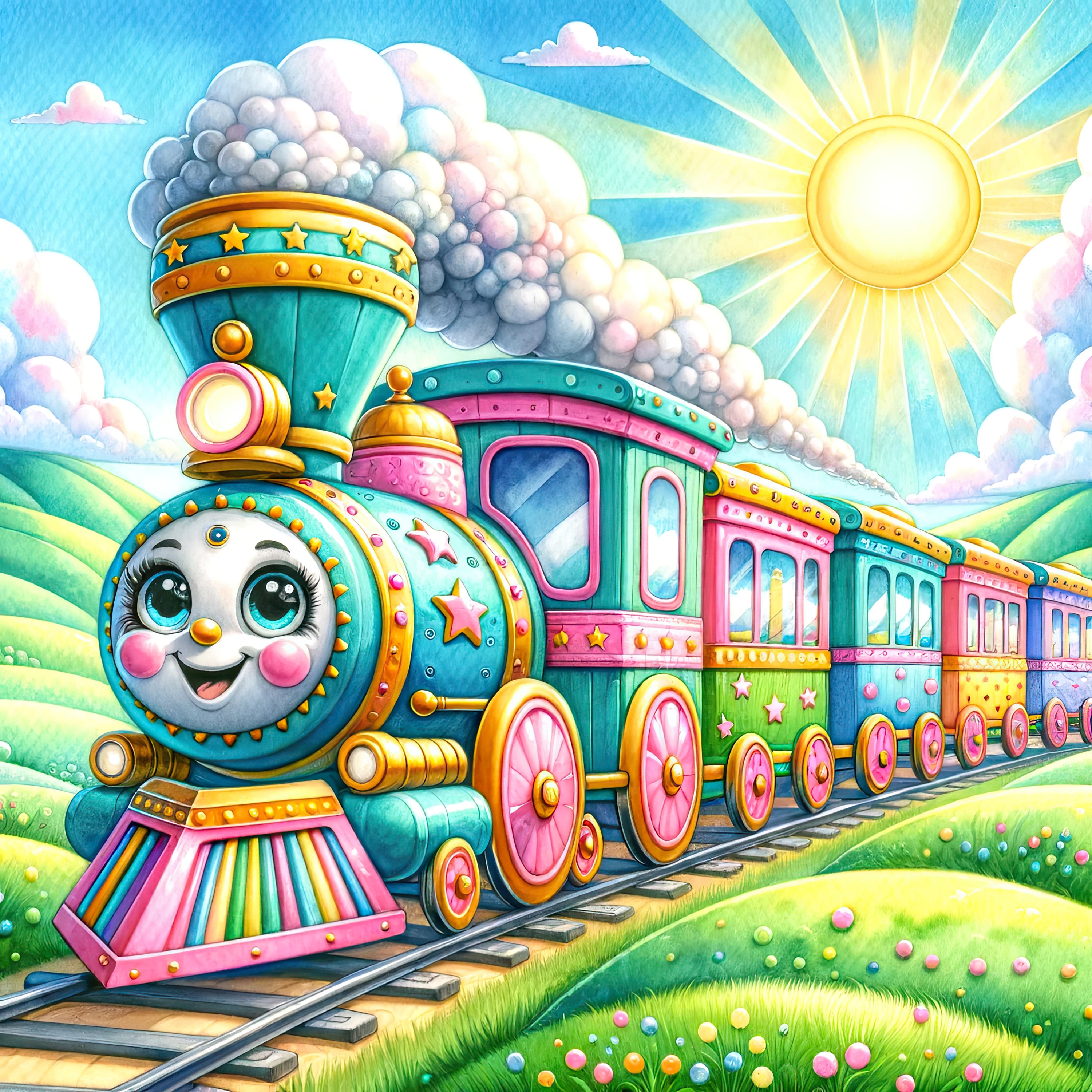 Nursery Watercolor Clipart for Children Toy Train Clip Art Colorful Kid ...
