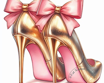 Tacchi alti rosa e oro Clipart 9 Immagini JPEG Pacchetto di clipart di scarpe da donna Matrimonio Damigella d'onore Ballo di fine anno Scaricabile Stampabile Scarpe ad acquerello