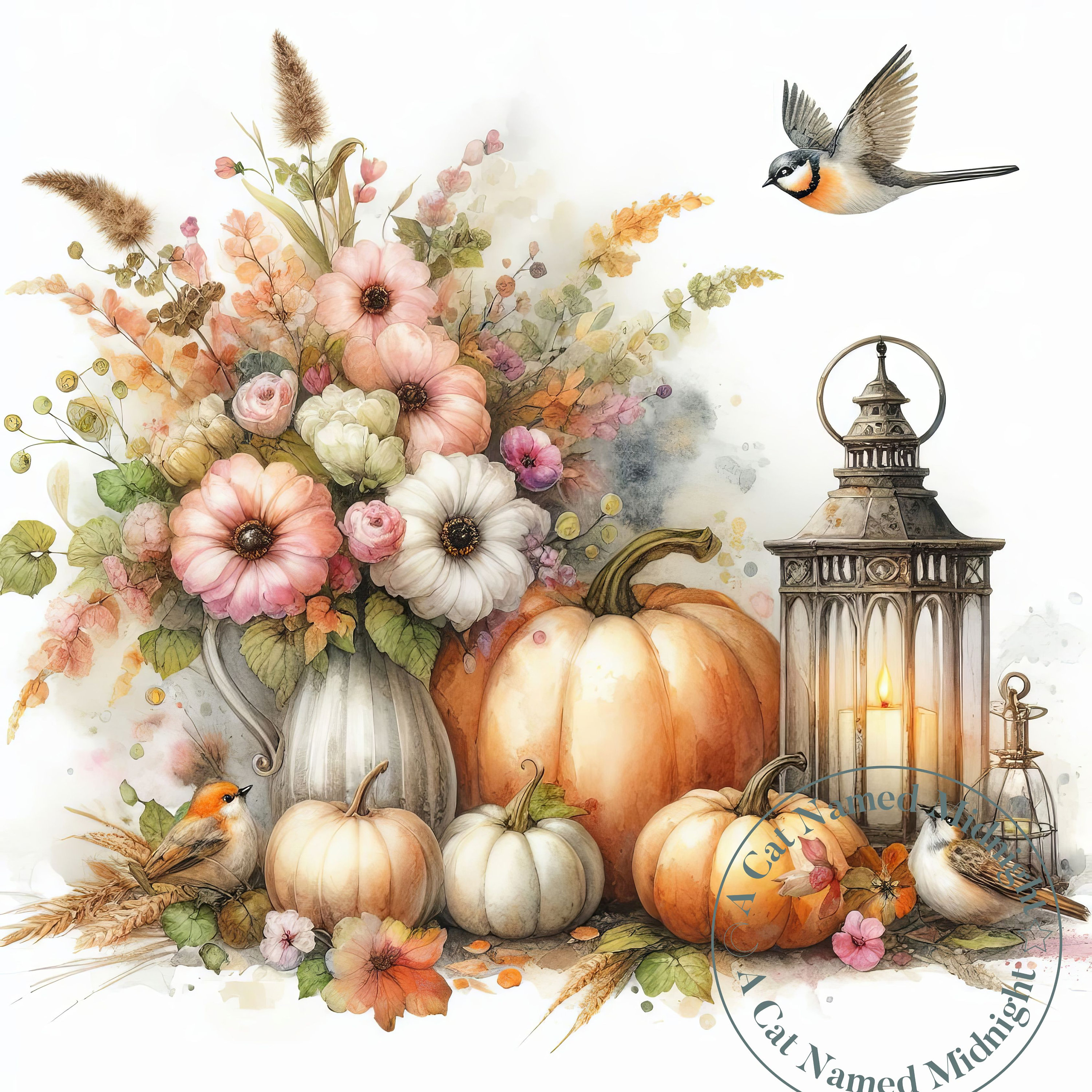 Pumpkins Clipart 12 Images Watercolor Shabby Chic Fall Clip Art Floral ...