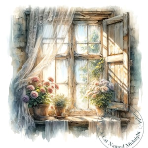 Shabby Chic Fenster in Decay Clipart 9 JPGs Französischer Vintage-Stil Clip Art Aquarell Clip Art Bundle digitaler Download druckbare Wandkunst