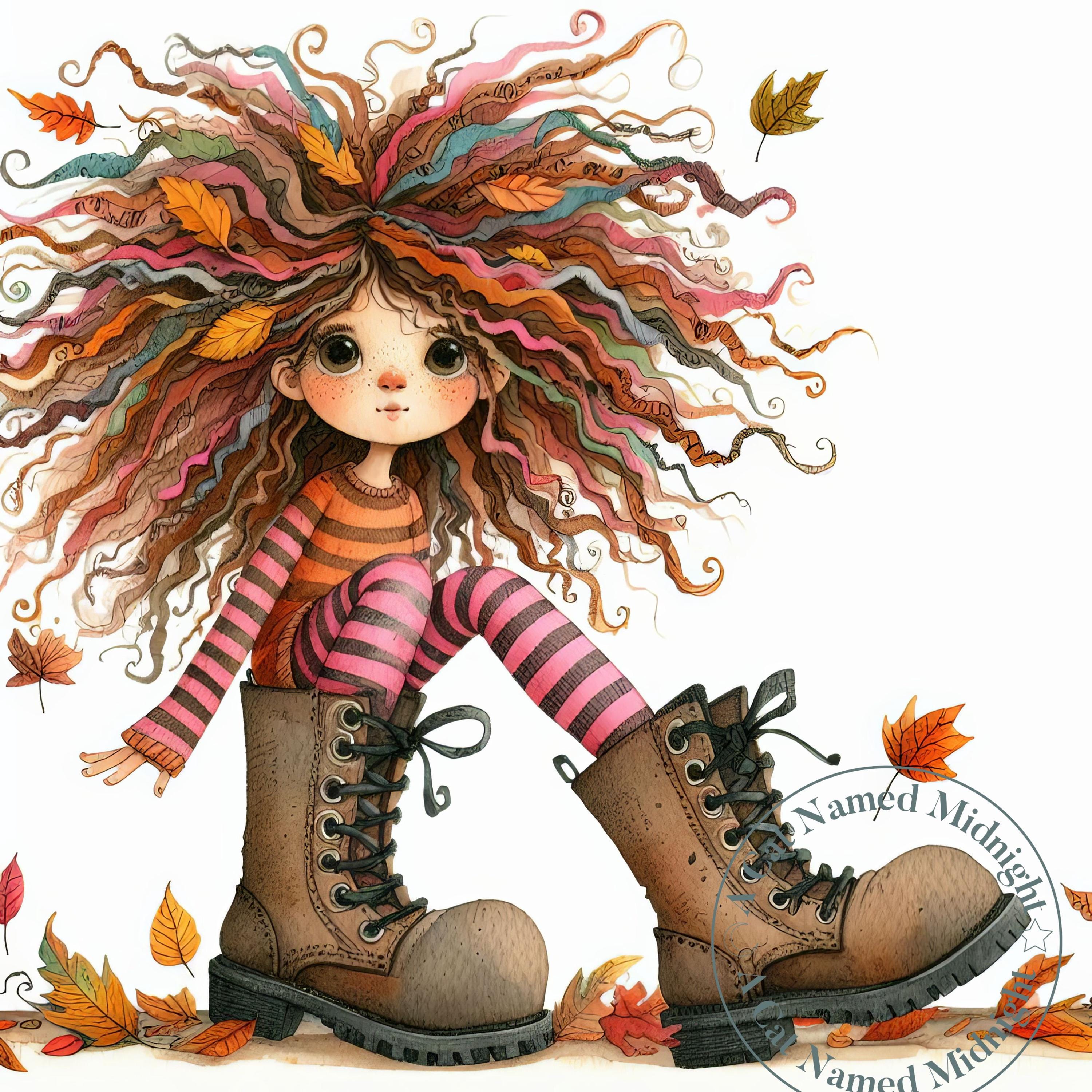 Quirky Autumn Girls Clipart 10 Jpgs Whimsical Watercolor Clipart