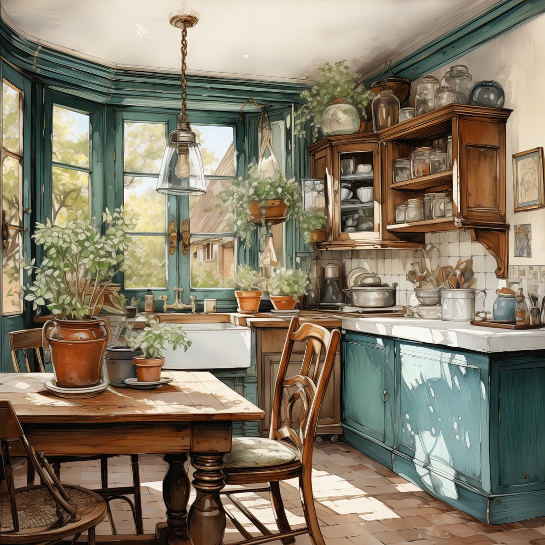 Watercolor Boho Kitchen Clipart Vintage Kitchen Clip Art Watercolor ...