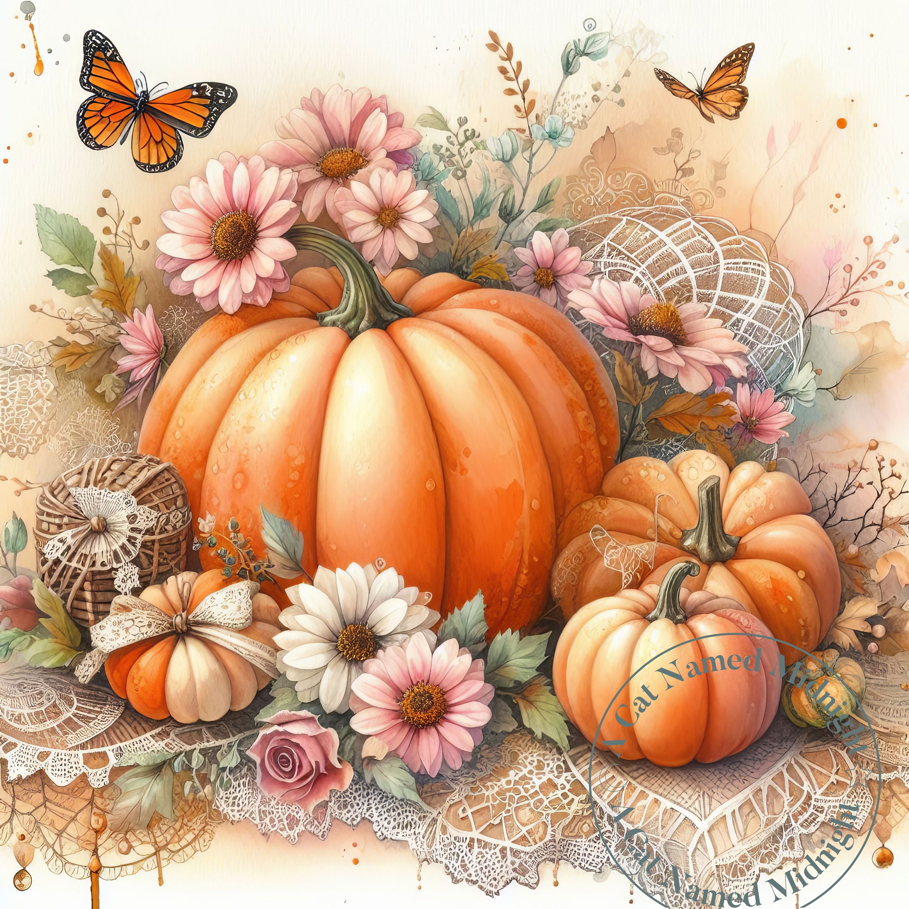 Pumpkins Clipart 10 Images Watercolor Shabby Chic Fall Clip Art Floral ...