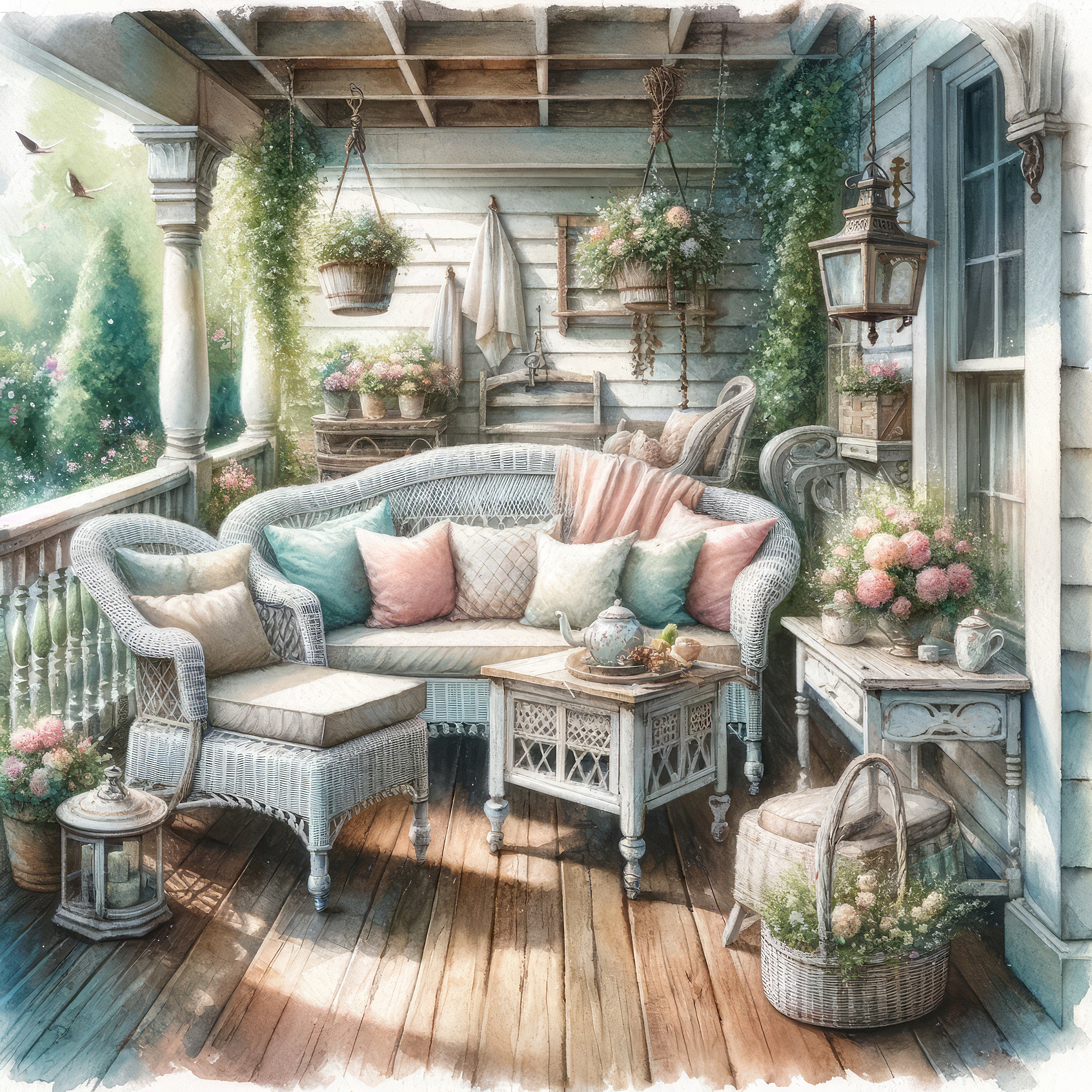 Watercolor Porch Clipart Vintage Shabby Chic Back Porch Clip Art ...