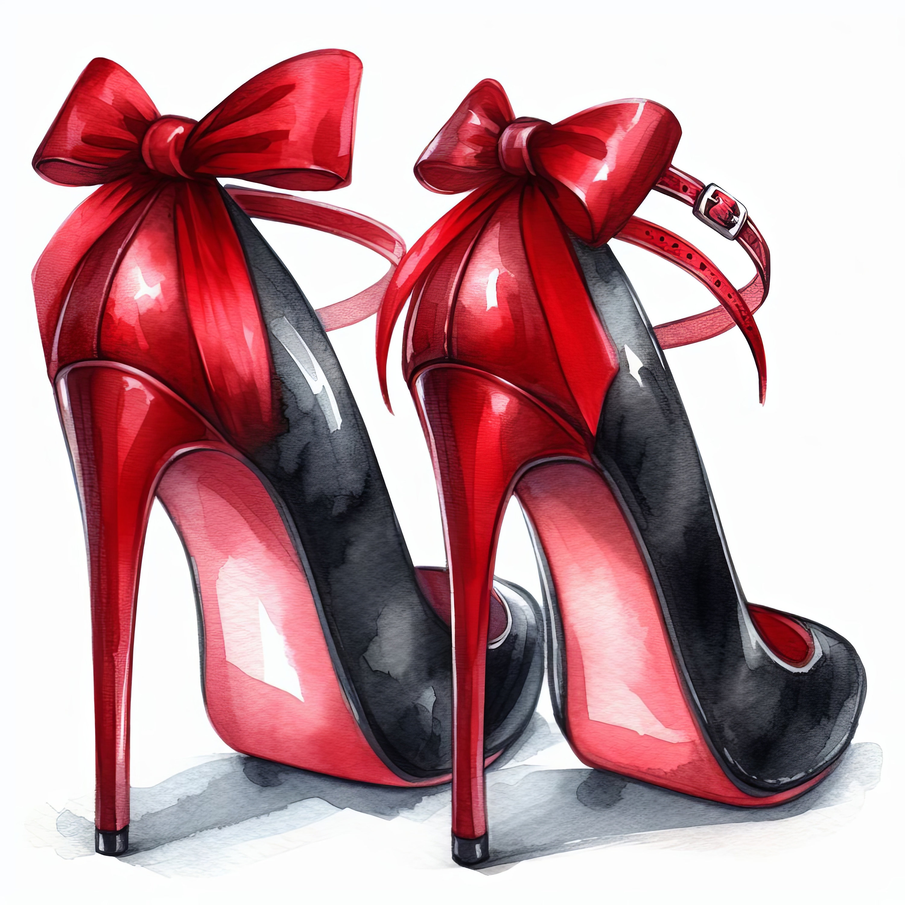 Watercolor High Heels Clipart Bundle Black and Red High Heels Clip Art ...