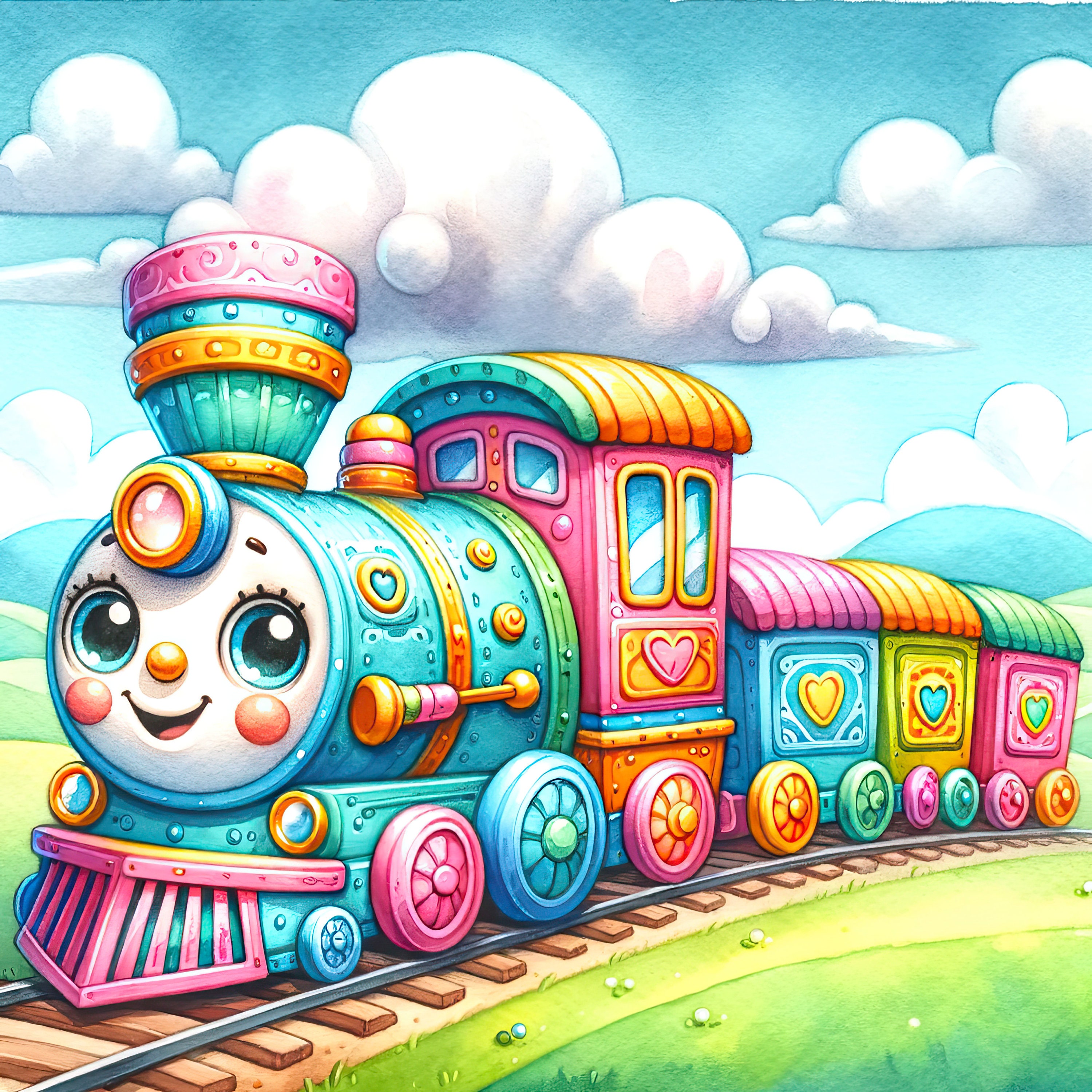 Nursery Watercolor Clipart for Children Toy Train Clip Art Colorful Kid ...
