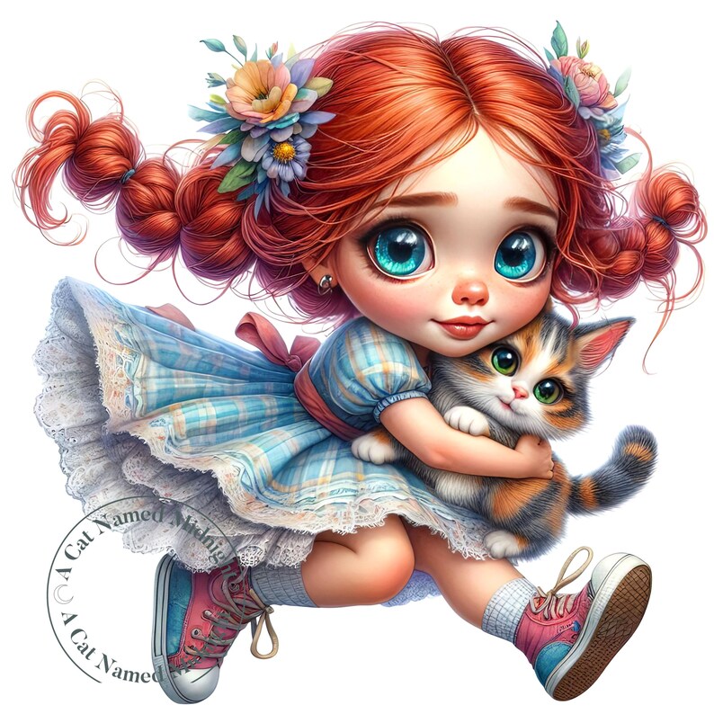 Girl and Cat Clipart | Whimsical JPG Images (digital Download), 11 JPG ...