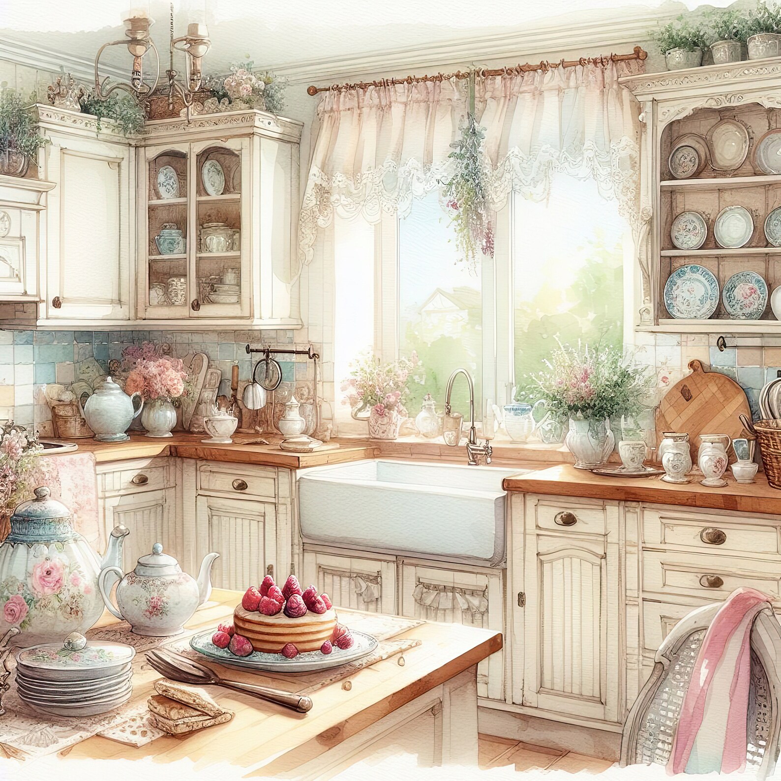 Watercolor Shabby Chic Kitchen Clipart Kitchen Counters Vintage Clip ...