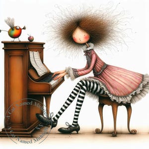 Quirky Girl Musicians Clipart 11 Wysokiej Jakości JPGs Fantazyjne Akwarele Clip Art Obrazy Sztuka Dziewczęcego Pokoju Cyfrowe Pobieranie Wydrukowalne