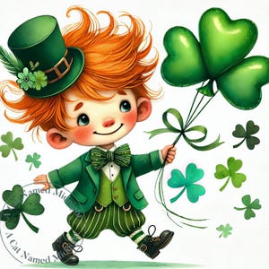 Cute Leprechaun Boy Clipart 13 JPG Whimsical St. Patrick's Day Clip Art Imagens de trevo de São Patrício Download digital Arte de parede para impressão