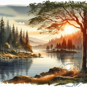 14 Watercolor Painting Lake and Forest Landscape Clipart Set 2 Bundle Clip Art Downloadable Printable Wall Art Junk Journal