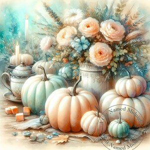 Pumpkins Clipart 10 Images Watercolor Shabby Chic Fall Clip Art Floral ...