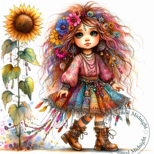 Quirky Girl Gypsy Clipart 12 JPG Whimsical Watercolor Gypsy Clip Art Images Art Bundle Digital Download Printable Junk Journal Planner Girl