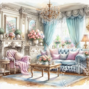 10 Watercolor Shabby Chic Living Room Clipart Vintage Clip Art Watercolor Clipart Bundle Digital Download Printable Wall Art