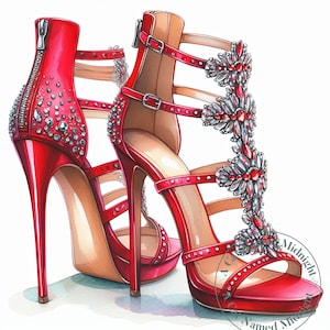 Red High Heels Clip Art 11 Watercolor High Heels Clipart Bundle Womens Shoe Images Prom Quinceanera Downloadable Printable Rhinestone