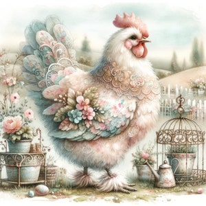 Watercolor Chicken Clipart Watercolor Rooster Clip Art Easter Farm Watercolor Clipart Bundle Shabby Chic Barnyard Digital Download Images image 9