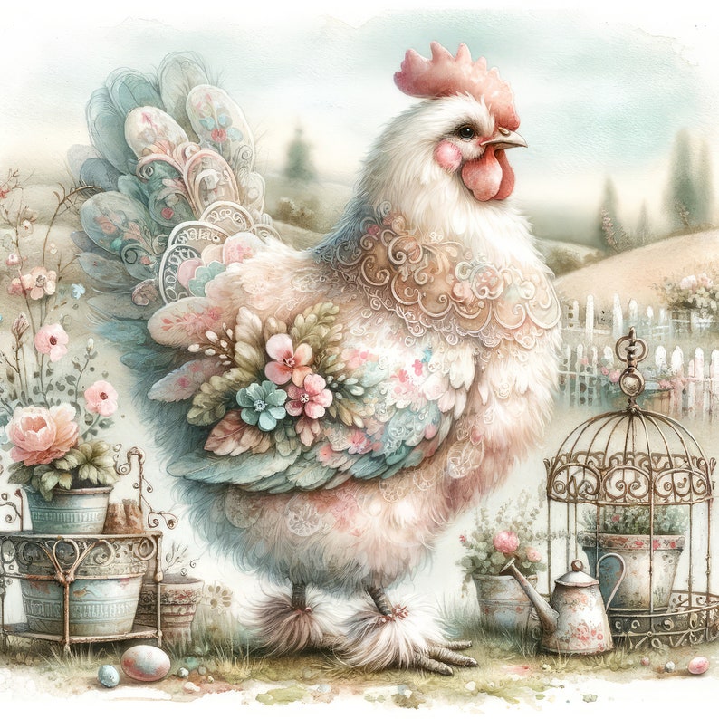 Watercolor Chicken Clipart Watercolor Rooster Clip Art Easter Farm Watercolor Clipart Bundle Shabby Chic Barnyard Digital Download Images image 9