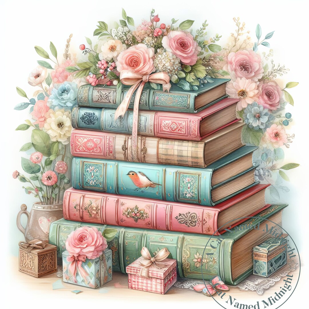 Shabby Chic Books Clipart 10 Images Watercolor Book Lover Clip Art ...