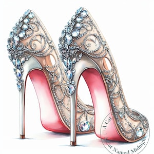 Silver and Crystal High Heels Clipart 10 JPG Watercolor High Heels Clip Art Womens Shoe Images Wedding Bride Prom Quinceanera Downloadable