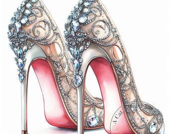Silver and Crystal High Heels Clipart 10 JPG Watercolor High Heels Clip Art Womens Shoe Images Wedding Bride Prom Quinceanera Downloadable