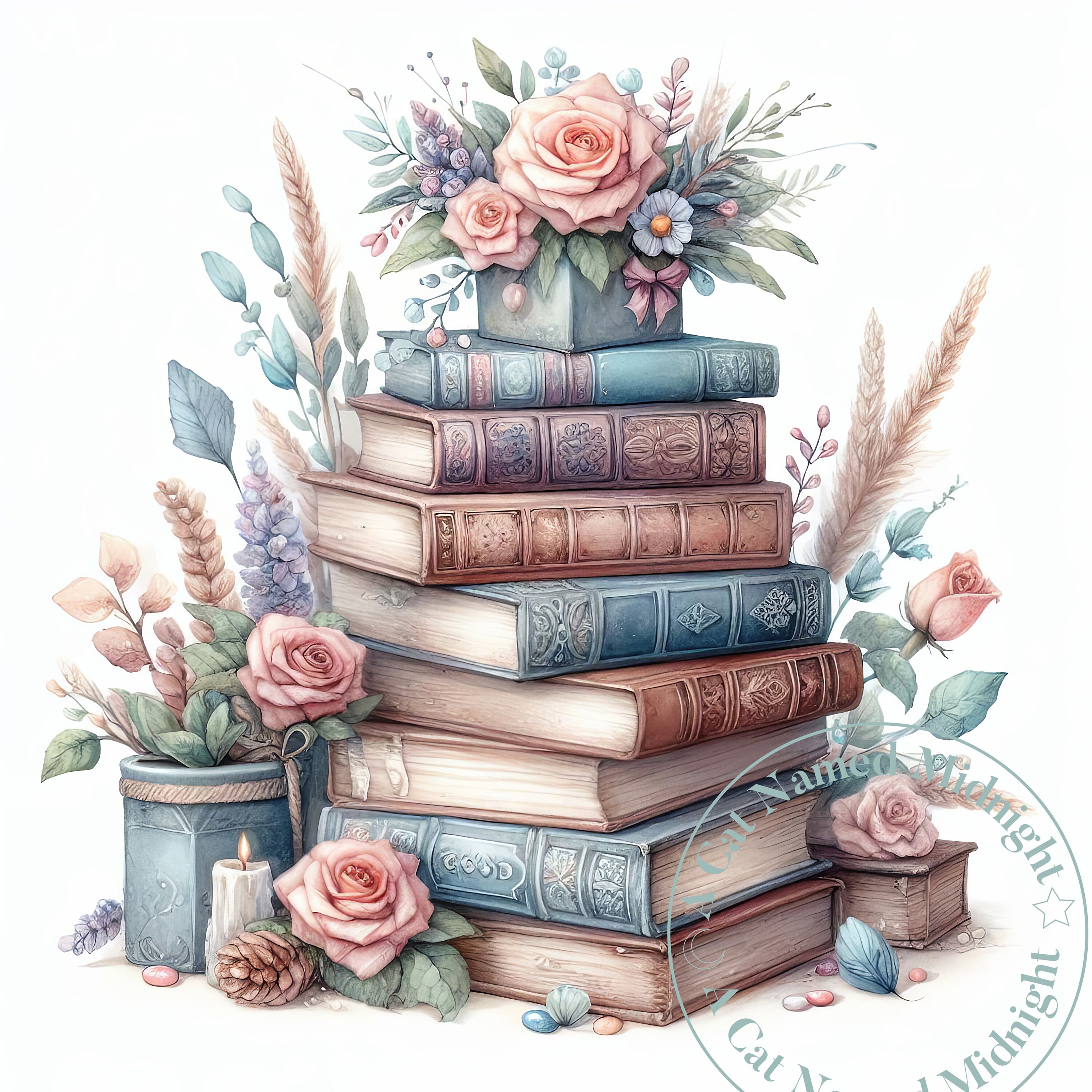 10 Shabby Chic Books Clipart Watercolor Book Lover Clip Art Watercolor ...