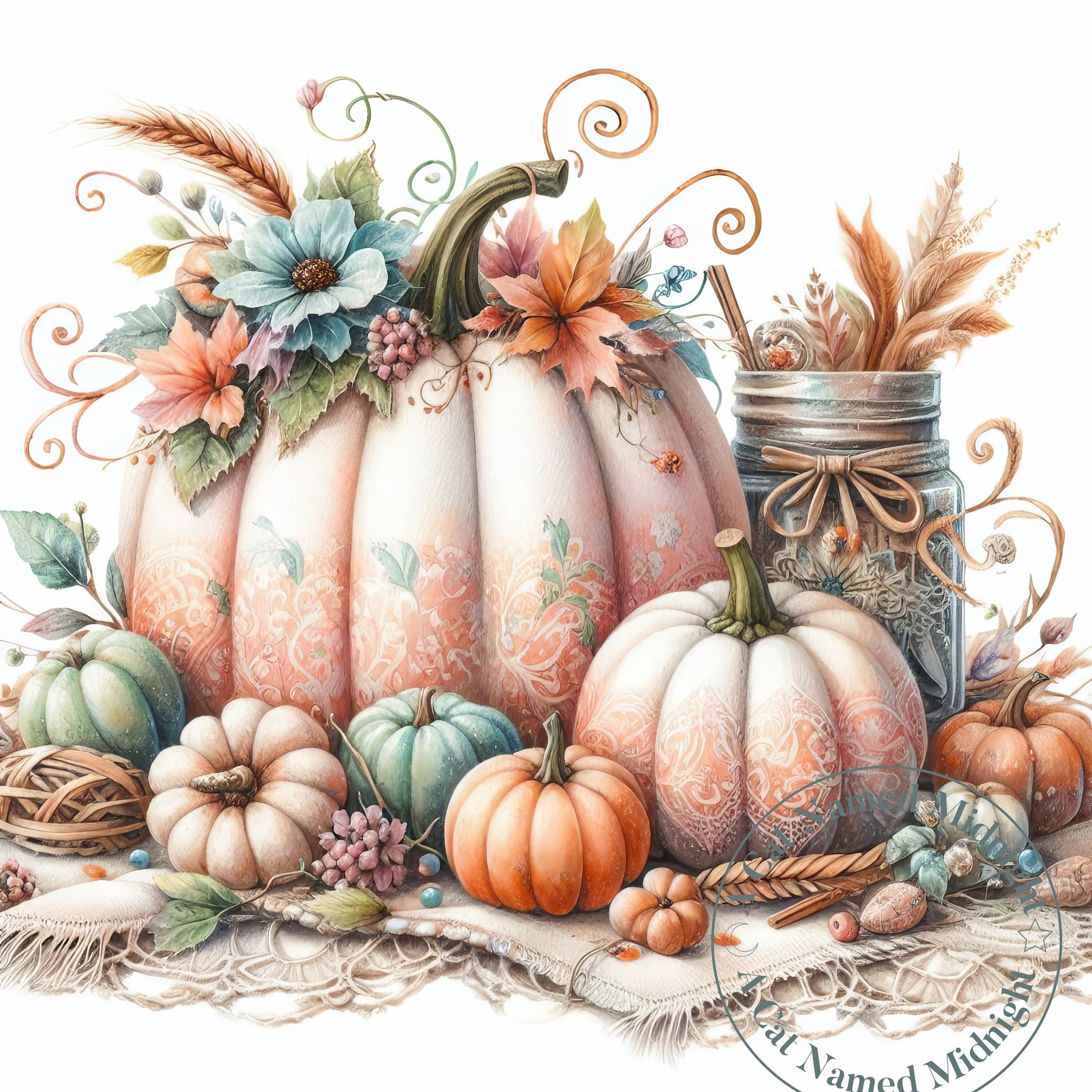Watercolor Pumpkin Clipart 9 Images Shabby Chic Pumpkins Fall Floral ...