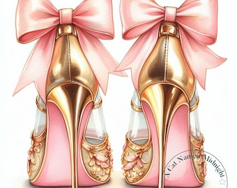 Tacchi alti rosa e oro Clipart 9 Immagini JPEG Pacchetto di clipart di scarpe da donna Matrimonio Damigella d'onore Ballo di fine anno Scaricabile Stampabile Scarpe ad acquerello