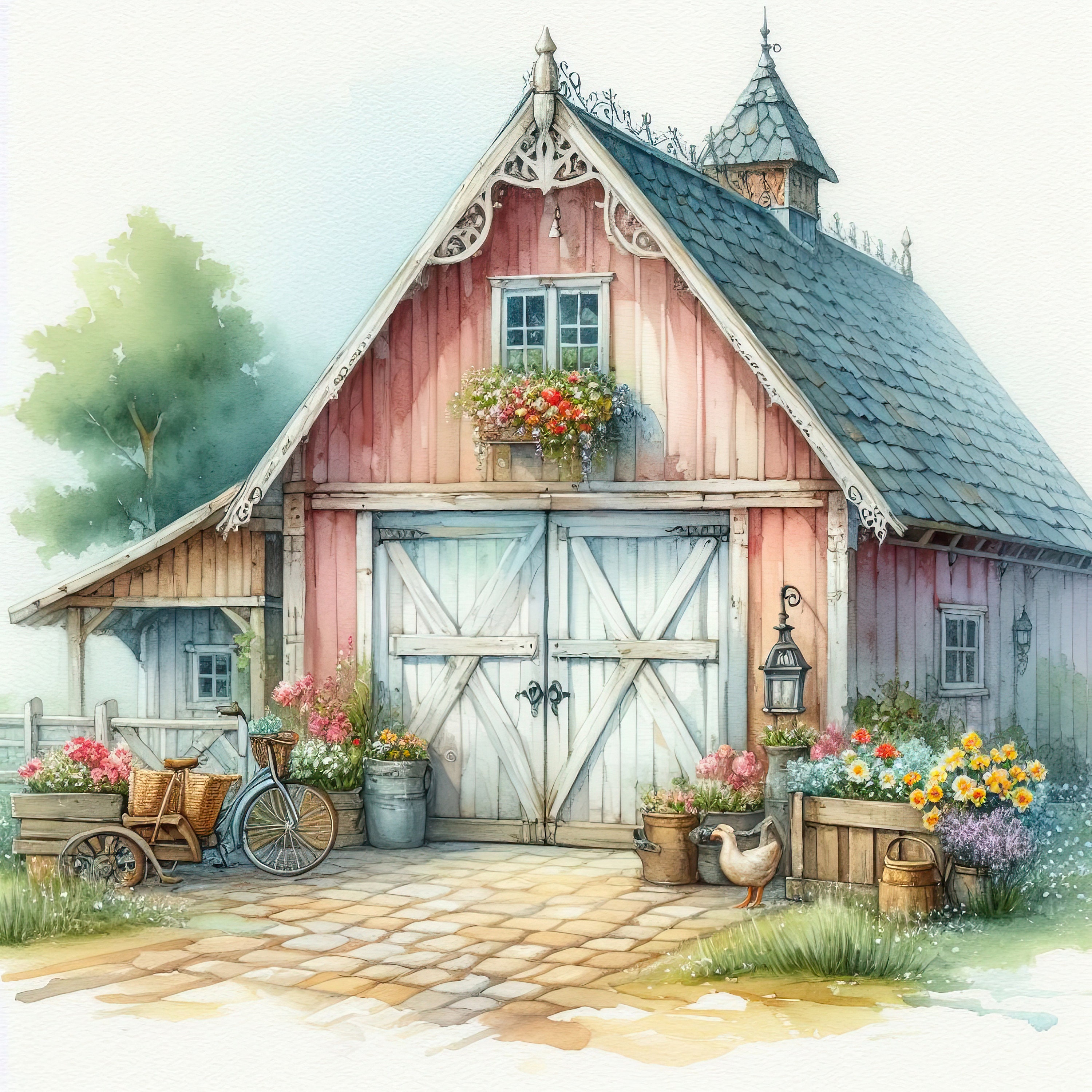 Watercolor Old Rustic Red Barn Clipart Bundle Vintage Clip Art Barn ...