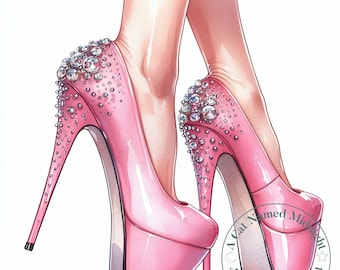 Pink High Heels Clipart JPG | Black High Heels Clip Art | Floral Heels