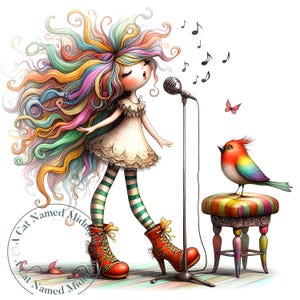Quirky Girl Singer Clipart 14 High Quality JPGs Whimsical Watercolor Clip Art Images Girl Singing Art Digital Download Printable