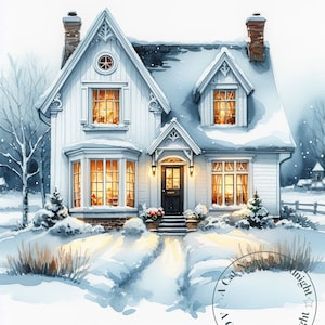 Noël maison scènes des cliparts 10 Noël maison Clip Art aquarelle Noël Clipart Bundle en téléchargement numérique carte d'invitation imprimable