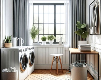 Modern Laundry Room Clipart: Luxury Home Scenes (Digital Download)