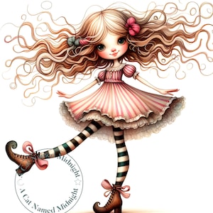 Quirky Victorian Girl Taking a Stroll Clipart 13 JPG Whimsical Girls Clipart Images Quirky Girl Art Digital Download Printable Wall Art
