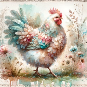 Watercolor Chicken Clipart Watercolor Rooster Clip Art Easter Farm Watercolor Clipart Bundle Shabby Chic Barnyard Digital Download Images image 2
