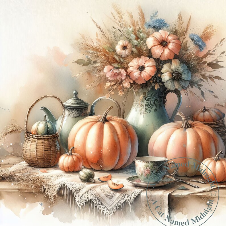 Pumpkins Clipart 10 Images Watercolor Shabby Chic Fall Clip Art Floral ...