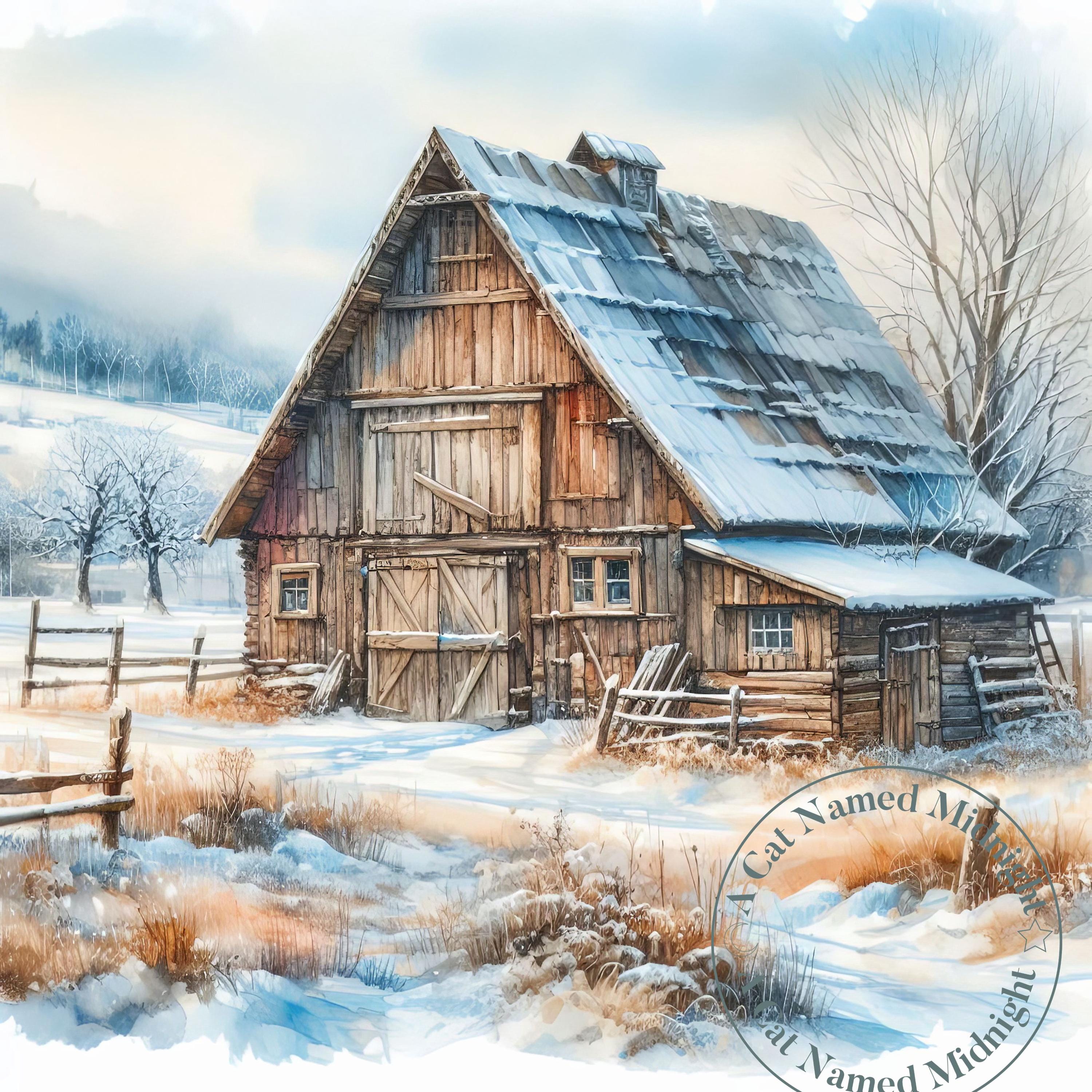 Old Rustic Barn in Winter Clipart 11 JPG Bundle Vintage Clip Art Barn ...