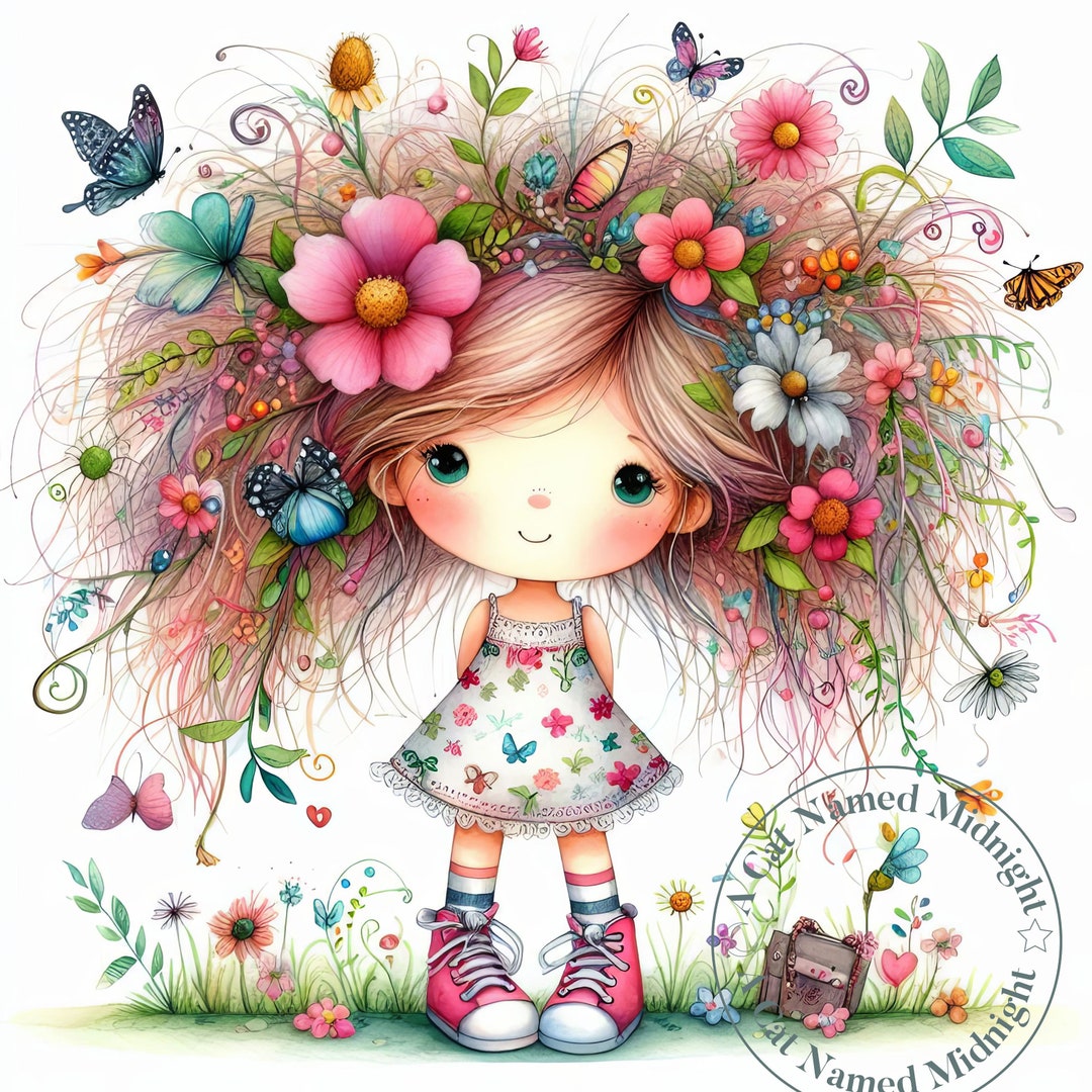 Little Girl With Flowers in Her Hair Clipart 15 JPG Images - Etsy