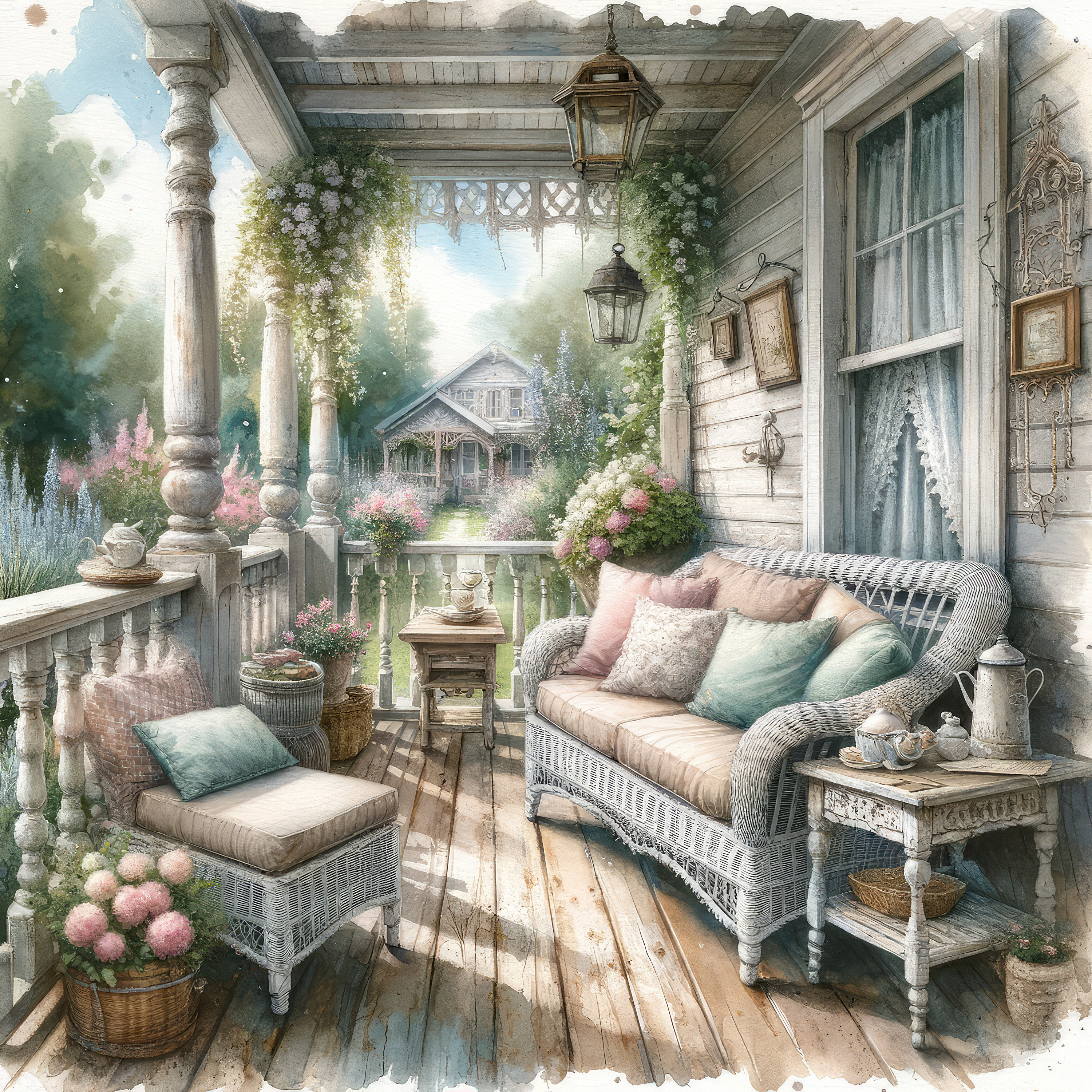 Watercolor Porch Clipart Vintage Shabby Chic Back Porch Clip Art ...