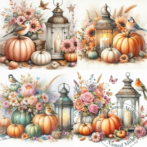 Pumpkins Clipart 12 Images Watercolor Shabby Chic Fall Clip Art Floral ...