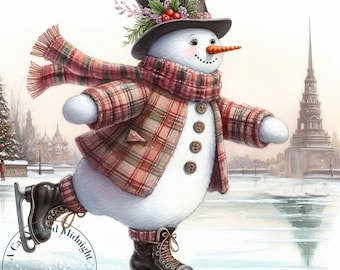 Victorian Snowman Skating Clipart 11 Xmas Clip Art Christmas Watercolor Clipart Bundle Digital Download Printable Christmas Card Images