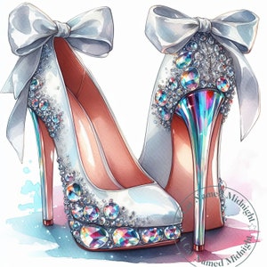 Silver and Crystal High Heels Clipart Bundle Watercolor High Heels Clip Art Womens Shoe Images Wedding Bride Prom Quinceanera Downloadable